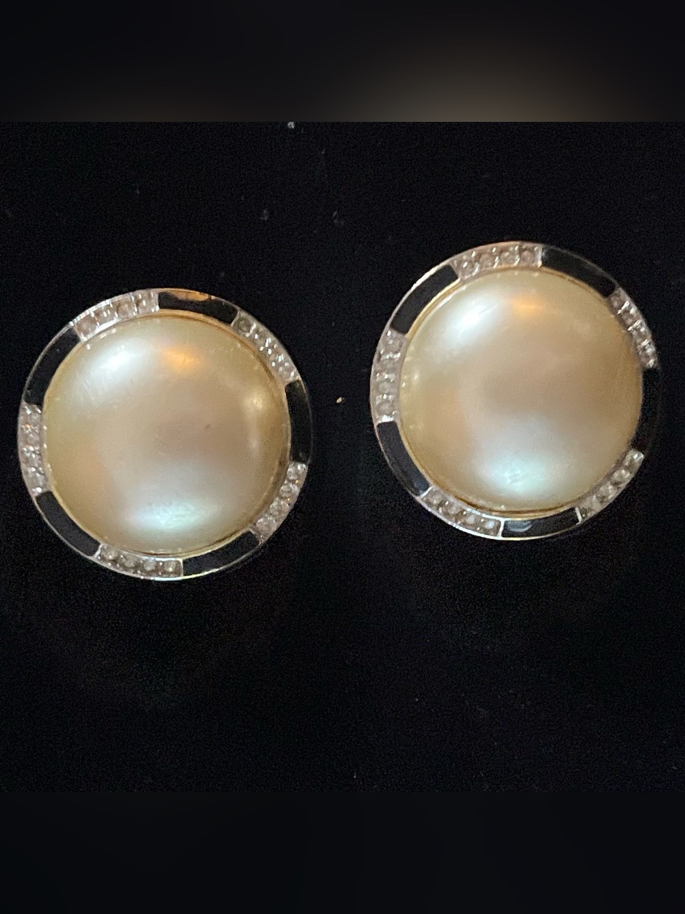 Kenneth Jay Lane (KJL) Gold Tone Faux Pearl Cabochon Clip-On Earrings